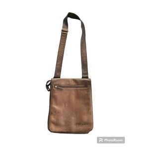 Fossil Rugged Pebbled Leather Mini Messenger Crossbody Bag Brown Unisex